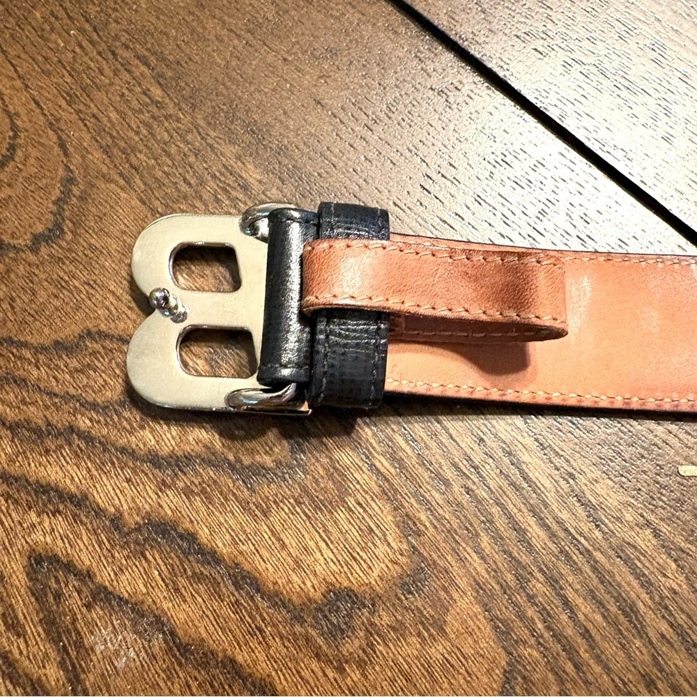BALLY Black Leather Skinny Belt Gold B Buckle EU 95 / US 38 Designer - Picture 5 of 11